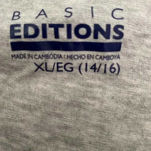 Basic Editions Girls Sequin Grey Pink Tee 14 /16 Size XL ruffled shoulder sleeve - Picture 8 of 9